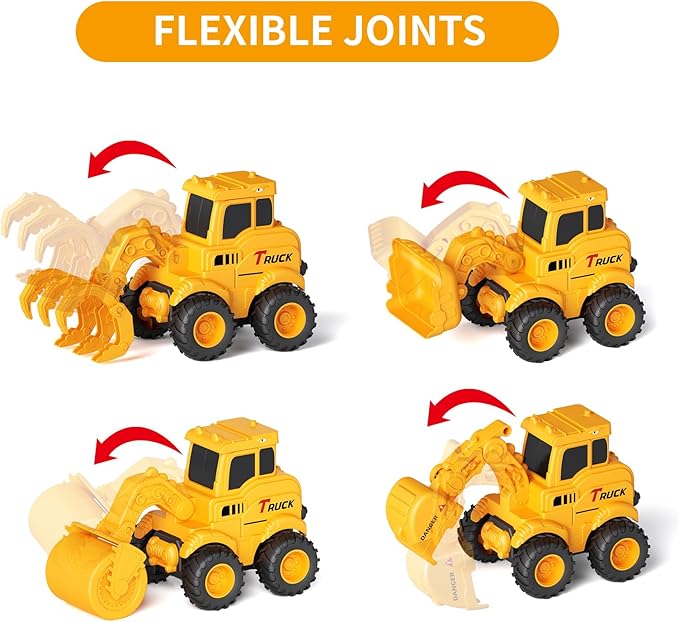Construction Toys for 2 3 4 5 6 + Year Old Boys Kids Toddlers Girls, Sandbox Excavator Toy Trucks Construction Truck Toys Vehicles Bulldozer Road Roller Toy Christmas Birthday Gifts for Boys