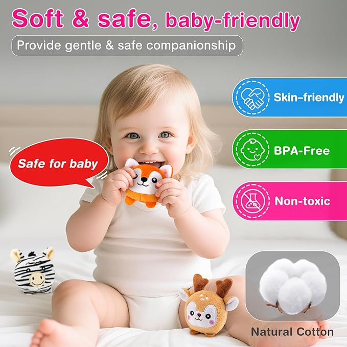 6-12 Months Baby Montessori Toys Sensory Educational Jungle Friends Toy for 1 Year Old with Stuffed Animals Infant Rattle Crinkle Paper Barn Gifts for Newborn Toddlers Christmas Stocking Stuffers