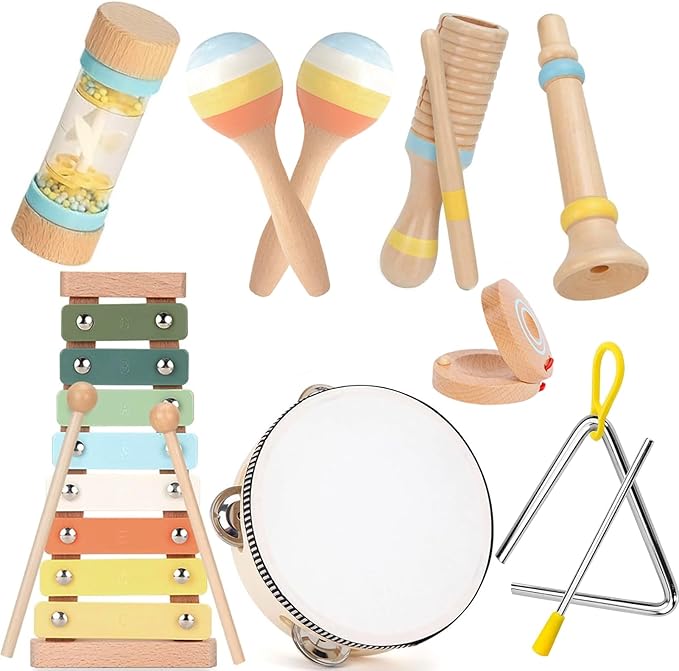 Baby Musical Instruments for Toddlers 1-3, 8PCS Montessori Musical Toy Set with Xylophone, Drum, Maracas...Perfect Toy Gift for 1-3 Year Old Boy Girl