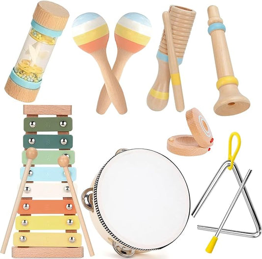 Baby Musical Instruments for Toddlers 1-3, 8PCS Montessori Musical Toy Set with Xylophone, Drum, Maracas...Perfect Toy Gift for 1-3 Year Old Boy Girl