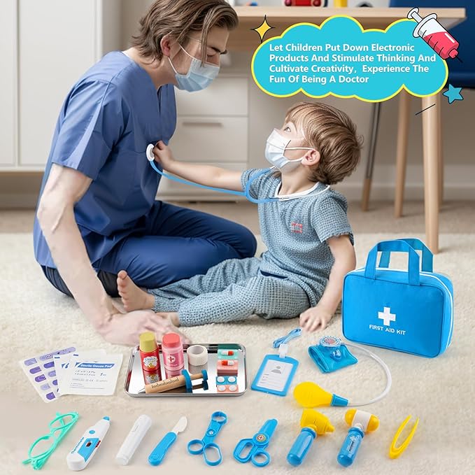 Doctor Kit for Kids, 36 Pcs Doctor Play Set kit for Toddlers 3-5 with Medical Storage Bag & Real Stethoscope, Medical Kits Doctor Toys, Fun Doctor Role Playing Game Gift for Kids Toddlers