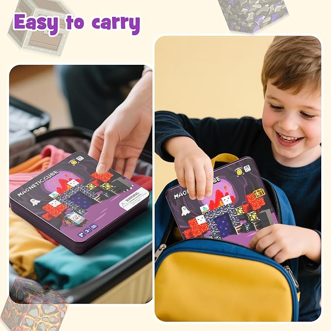 Mini Magnetic Blocks, Magnetic Cubes Game with Iron Box 49 PCS Magnet Tiles Building Blocks Toddler Toy STEM Sensory Outdoor Creative Kids Travel Toys for 3+ Year Old