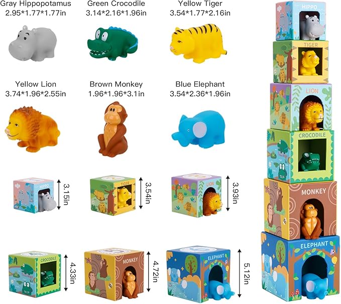 Sorting and Stacking Toys Blocks for Toddlers 1-3, Soft Safari Animal Bath Toys Age 2-4, Numbers Nesting Stackable Toys for Baby 12-18 Months, Montessori Toys Gifts for 1 2 3 Year Old Boys Girls