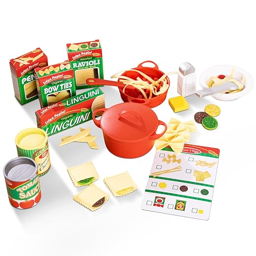 Melissa & Doug Prepare & Serve Pasta Set with Toy Food & Kids Play Kitchen Accessories, Montessori-Inspired Preschool Learning Toys for Girls & Boys 3+