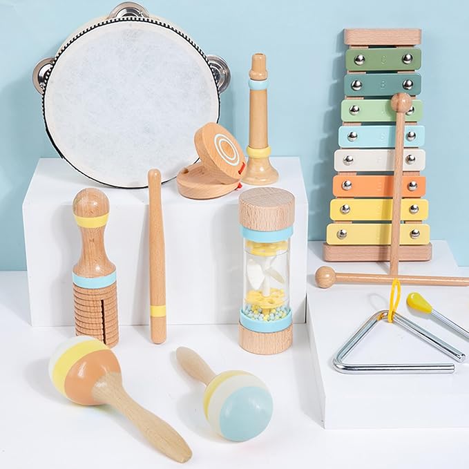 Baby Musical Instruments for Toddlers 1-3, 8PCS Montessori Musical Toy Set with Xylophone, Drum, Maracas...Perfect Toy Gift for 1-3 Year Old Boy Girl