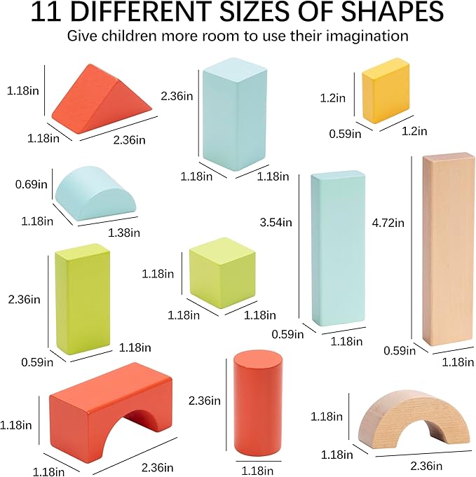 Pidoko Kids 100pcs Building Blocks for Toddlers 1-3, Wooden Blocks for Kids with Storage Bucket and Shape Sorter Lid Montessori Toys for 1 2 3 Year Old, Learning Toys for Preschool Girls and Boys