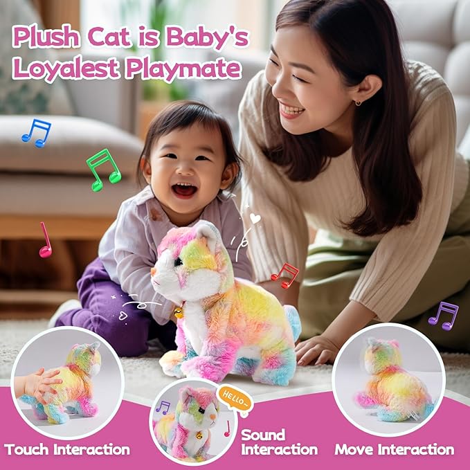 Plush Interactive LED Robotic Kitten, Electronic Pet, Animated Toy Cats for Girls, Baby, Kids