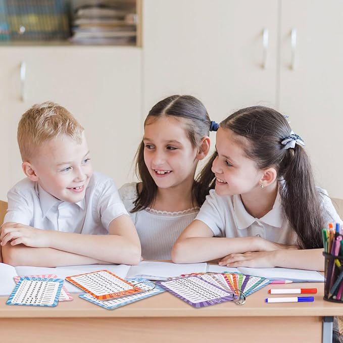 4 Packs of 49 Pcs Multi Math Flash Cards, Addition, Subtraction, Multiplication, & Division Flashcards with 2 Dry Erase Markers 4 Rings Math Games