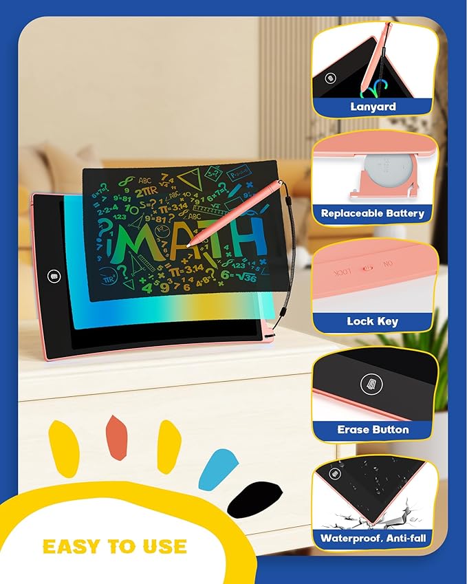 bravokids LCD Writing Tablet with Lanyard, 8.5 inch Colorful Doodle Board Drawing Pad for Kids, Travel Games Activity Learning Toys, Birthday Gift for Age 3 4 5 6 7 8 Year Old Boys Girls