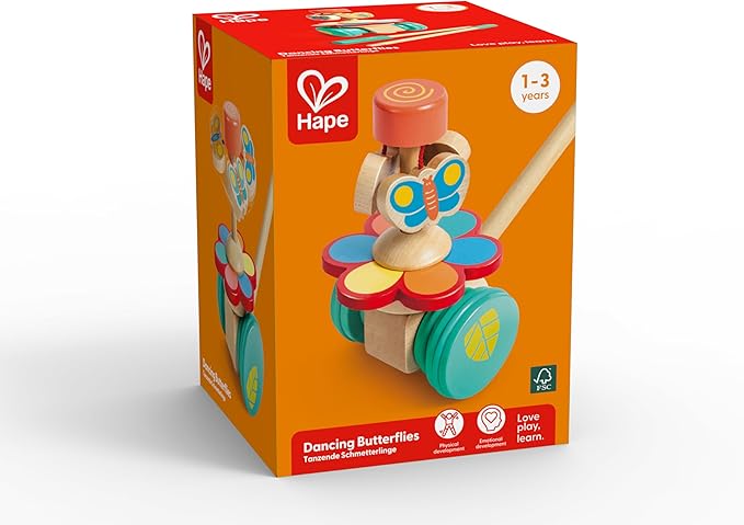 Hape Dancing Butterflies Push and Pull Toy, Assorted Colors, 12+ Months, L: 4, W: 6.9, H: 22.2 inch