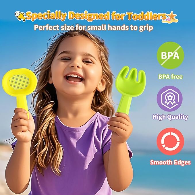 Beach Sand Toys for Toddlers, Seaside Sand Cooking Play Set, Kids Sandbox Toys with Sand Molds and Shovels, Mesh Bag, Baby Boys Girls Outdoor Toys Travel Beach Essentials