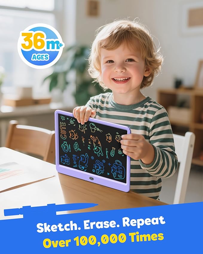 TEKFUN LCD Writing Tablet Doodle Board, 12inch Colorful Drawing Travel Essentials, Toddler Toys for 3 4 5 6 7 8 Year Old Girls Boys (Purple)