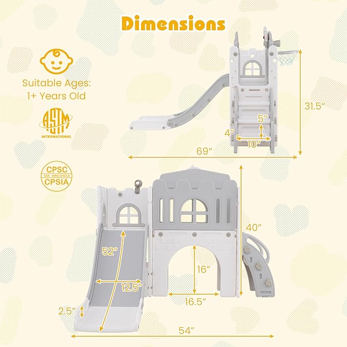 Costzon 9 in 1 Toddler Slide, Kids Slide and Climber Playset with Basketball Hoop, Telescope, Steering Wheel, Aisle, Tunnel & Storage Space, Baby Indoor Playground for Kids Aged 1+