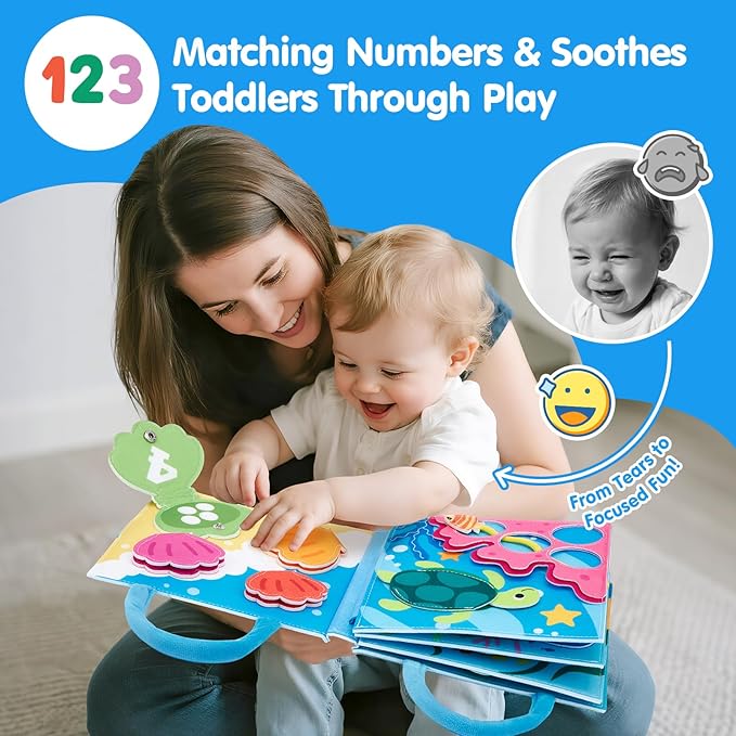 hahaland Ocean Busy Book for Toddlers 1-3, Montessori Toys Sensory Activity Busy Board, Travel Toy for 1 2 3 Year Old Boys Girls, Educational Fine Motor Skills Learning Toy, Toddler Birthday Gift