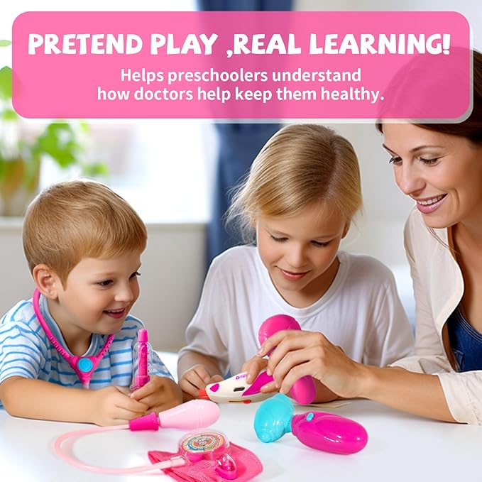 Doctor Kit for Toddlers 3-5 - Preschool Pretend Play Medical Kit with Stethoscope, Blood Pressure Cuff and Carrying Bag- Dress Up Toys for Kids Ages 3+ Years