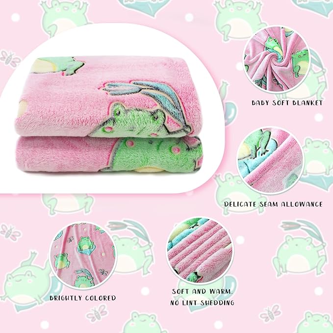 Cute Frog Blanket Glow in The Dark Blanket for Kids Frog Gifts for Women Soft Fleece Blanket Pink Frogs Stuff Birthday Gifts