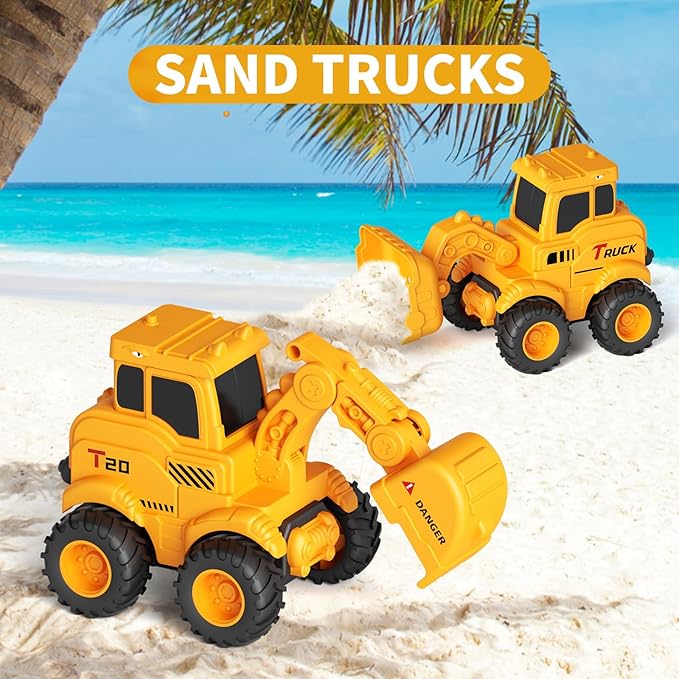 Construction Toys for 2 3 4 5 6 + Year Old Boys Kids Toddlers Girls, Sandbox Excavator Toy Trucks Construction Truck Toys Vehicles Bulldozer Road Roller Toy Christmas Birthday Gifts for Boys