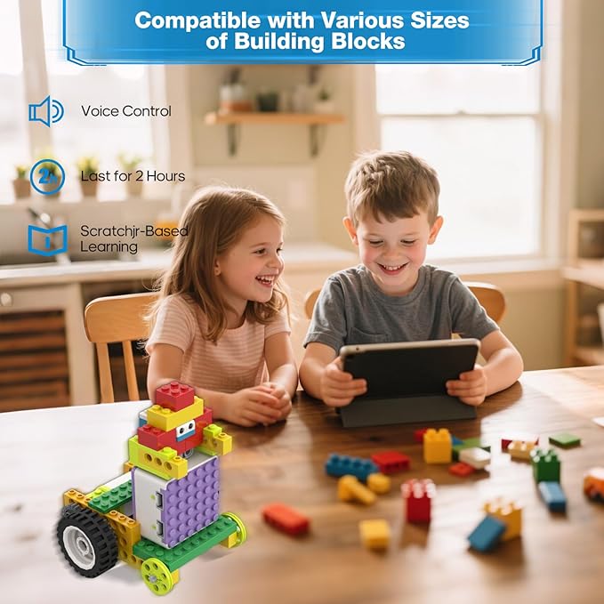 ICQbot 10 in 1 Coding Robot Kit,270+ Piece ScratchJr Learning Educational APP Remote Voice Programming Building Toys for Age 5+ Kids