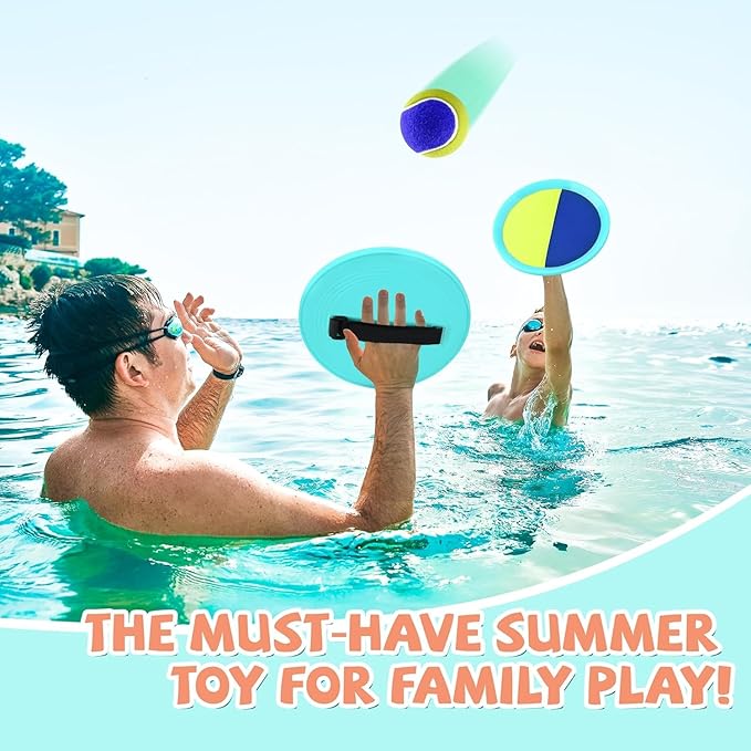 Outdoor Games - Beach Toys, Toss and Ball Set with 4 Paddles and 3 Balls, Perfect Yard Games Sets, Playground Sets for Backyards Easter Birthday for Kids/Adults/Family (Green)