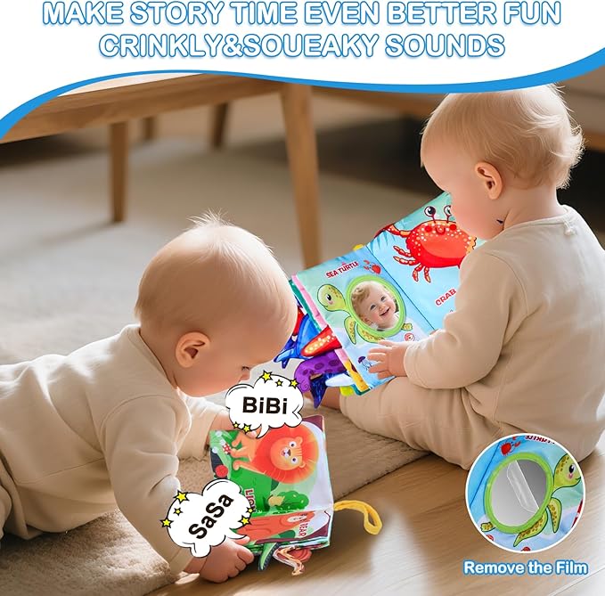 Baby Books 0-6 6-12 Months,Crinkle Books for Baby,Infant Tummy Time Toy High Contrast Sensory Book for Babies,Newborn Stocking Stuffers,Infants Soft Book, Bath Books for Babies Teether Toy