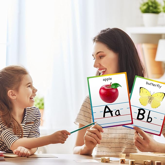 Yisong 56 Pieces Alphabet and Number Bulletin Board Set Educational Bulletin Board Cards Early Learning Colors Shapes Cards Manuscript Alphabet Number Posters for Kindergarten Classroom Decorations