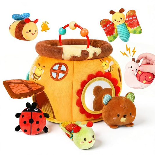 Baby Toys 6-12 Months, Surprise Honey Pot with Sensory Stuffed Animals, Rattle, Crinkle, Mirror, Montessori Toys for Baby Toys 1 Year Old, Infant Toys Christmas Gifts Stocking Stuffers Birthday