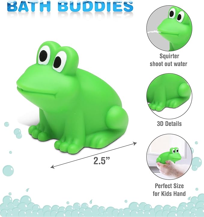 DolliBu Frog Bath Buddy Squirter - Floating Green Frog Rubber Bath Toy, Fun Water Squirting Bathtime Play for Toddlers, Cute & Soft Animal Toy for The Bathtub, Beach & Pool for Girls & Boys - 3 Inch