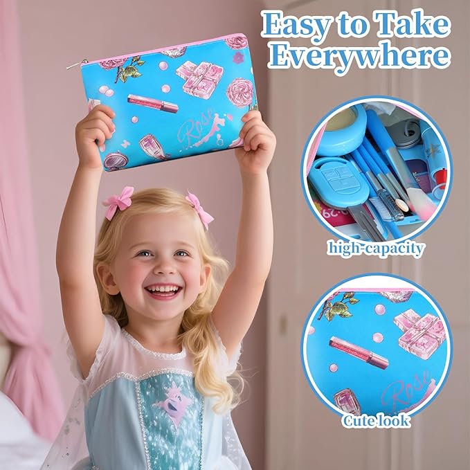 Pretend Makeup Kit for Kids 3-5, Blue or Beige Fake Makeup Set for Toddlers Girls, Play Makeup Gifts for Little Girls Age 3 4 5 6 7 Year Old, Make Up Toys Birthday (Random Style)