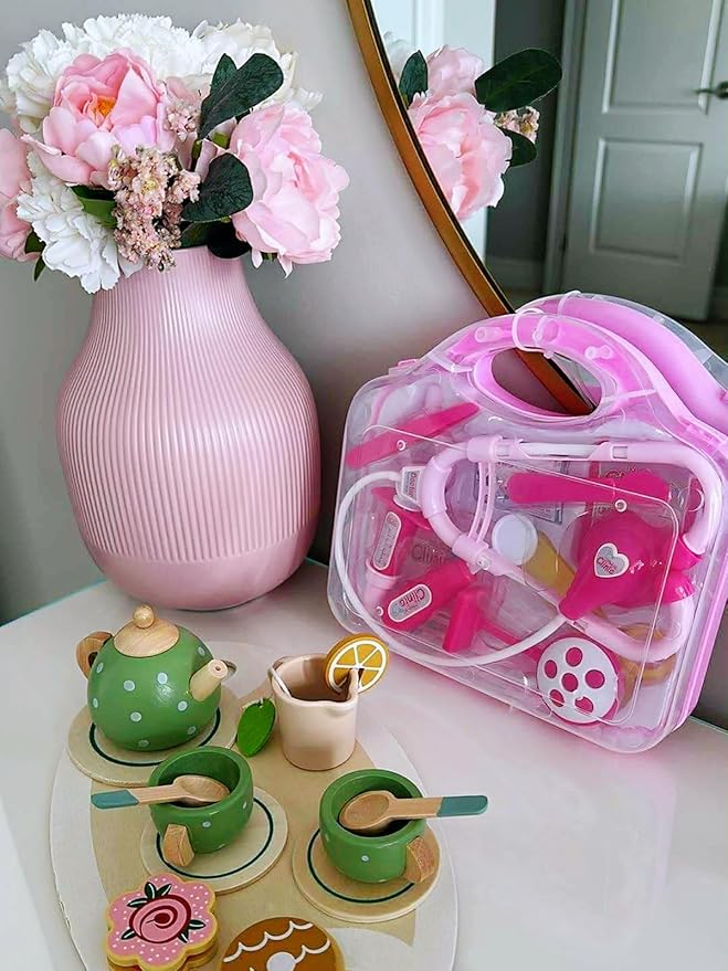 Toddler Doctor Kit - 12 Pieces & Carry Case - Dr Pretend Play Medical Toys, Kids Doctor Play Set for 3 4 5 6 7 8 Year Old Girl Birthday Gifts (Pink)