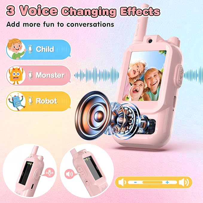 Video Walkie Talkies for Kids, 2 Pack Facetime Walkie Talkies with HD Camera & Voice Changer for Boys Girls for Family Games, Indoor, Outside, Hiking Christmas Birthday Toys Gift Ages 3-12 (Pink)