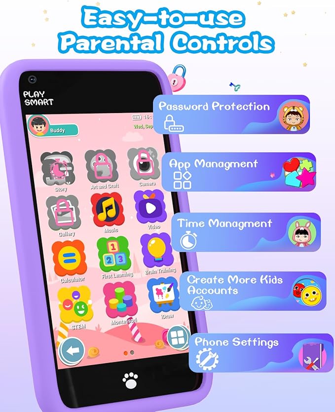 MOMILLA Kids Toys Smart Phone, Christmas Birthday Gifts for Girls Grandkids, 3.97" Kids Phone, 16 GB Mini Play Cell Phone, Toddler Toys for Girls Age 3 4 5 6 7 8 9 10 Years Old (Front Camera Only)