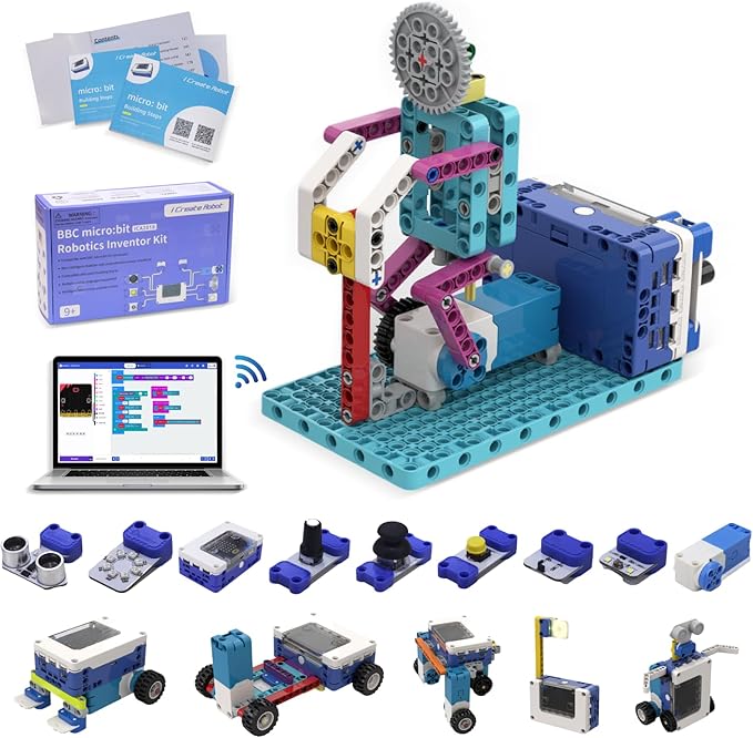 Coding Robot Kit, 10-in-1 BBC Micro:bit Robotics Invertor Kit, Educational Stem Robot Building Kit with APP Control Learn to MakeCode, MicroPython, and Scratch for Age 9+ Girls Boys