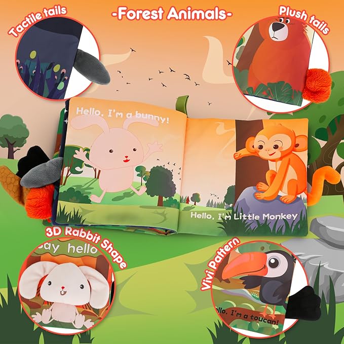 Soft Baby Book Animal Tails Baby Toy Touch and Feel Crinkle Cloth Book(Hello Bunny)