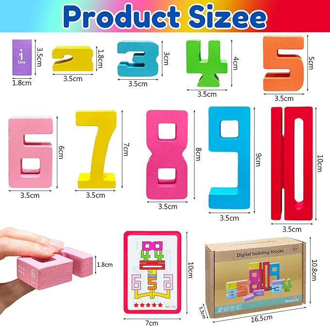 20Pcs Wooden Number Building Blocks,Montessori Number Blocks Math Learning Digital Building Blocks Digital Educational Counting Learning Toys for Parent-Child Interaction Skills Stocking Stuffers