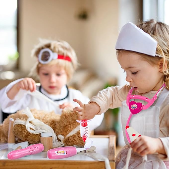 Liberry Doctor Kit for Toddlers 3-5 Years Old, 18-Piece Doctor Bag Pretend Play Toys, Durable Medical Kit with Toy Stethoscope, Pink Doctor Gift for Girls