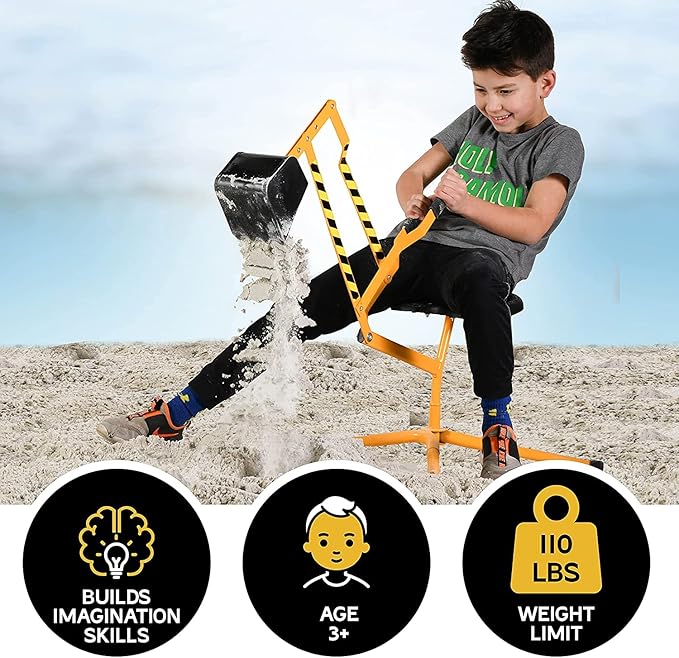 Stargo Sand Digger Kids Excavator Ride on Toy, Beach Toys Outdoor Sandbox Toy Digger for Kids, Solid Steel Rotates 360, Role Play, Sand Toys