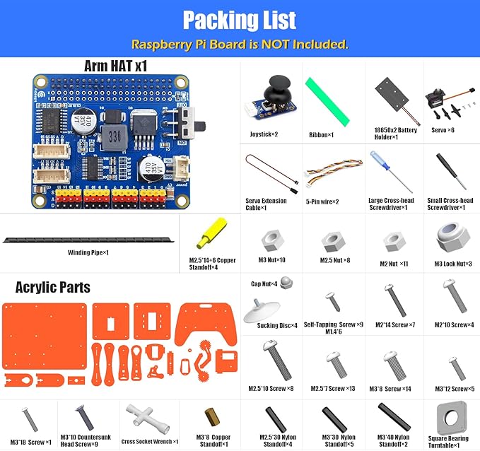 Adeept 5-DOF Robotic Arm Kit Compatible with Raspberry Pi 4 B 3 B+ B A+, Programmable DIY Coding STEM Educational 5 Axis Robot Arm with Python Code and Tutorials(PDF) - Orange