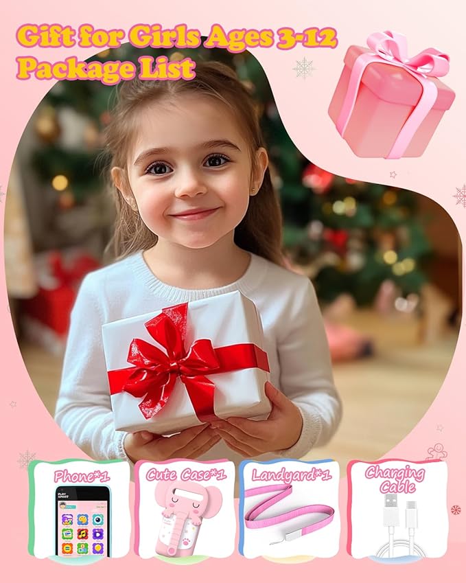 MOMILLA Kids Toys Smart Phone, 3.97" Touchscreen Toddlers Kids Smart Phone, Birthday Gifts for Girls Age 3 4 5 6 7 8 9 10 Year Old, Learning Toys Play Cell Phone with Front Camera, Games