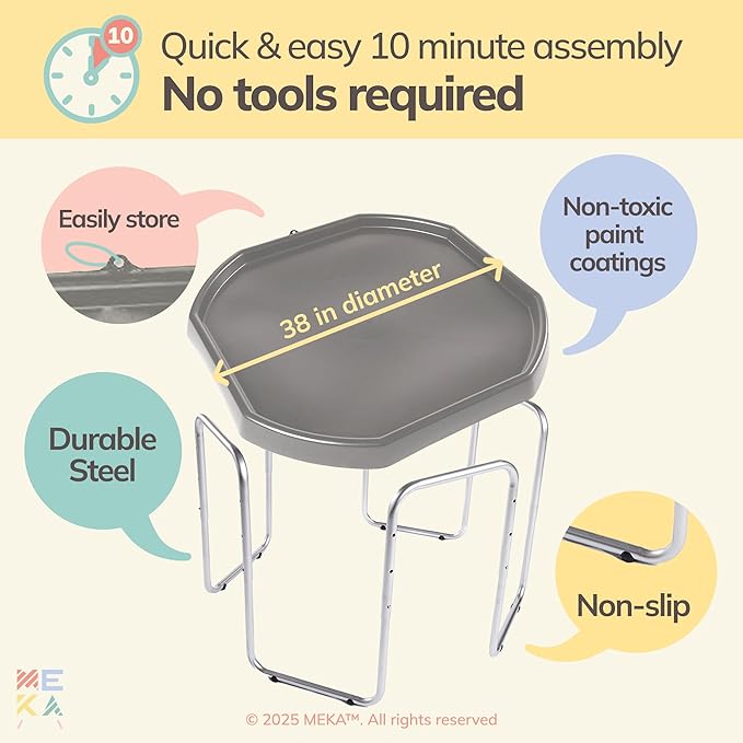 MEKA Large Tuff Tray Set (Grey), Sensory Tray Plus Stand, Sand and Water Table for Toddlers, Outdoor Water Table and Sensory Table, Kids Water Table, Sand Tray, Play Tray, Tuff Tray for Sensory Play