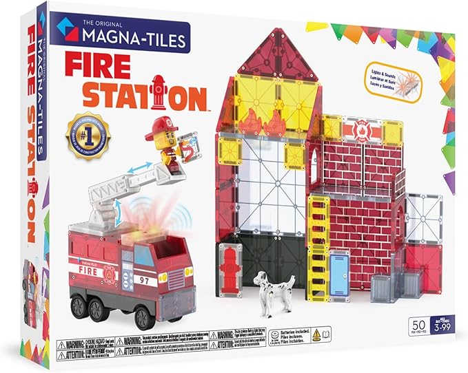 MAGNA-TILES Fire Station 50-Piece Magnetic Construction Set, The Original Magnetic Building Brand