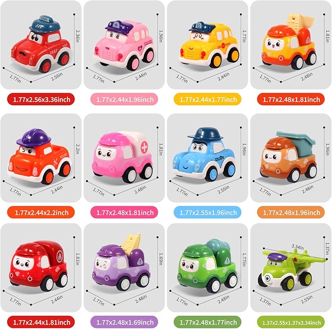 12 Pcs Pull Back Cars Set Toys for 1 2 3 Year Toddlers, Baby Car Toys for 12-18 Months, Construction Vehicle Racing Car Set, Baby Toys for 1 2 Year Old Boy, 1st Birthday Gift for 1 2 3 Year Old Boys