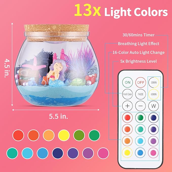 Mermaid Gifts for Girls 4-10 Years Old, Mermaid Crafts Kit for Kids, Light Up Mermaid Decoration with Remote - Arts and Crafts for Kids, Birthday Gifts Toys for Girls Age 4 5 6 7 8 9 10