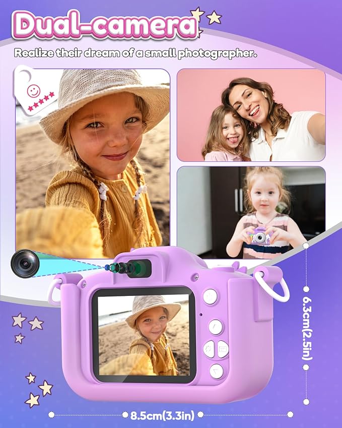 Seckton Kids Camera Toys for Girls Ages 3-8, Children Digital Video Camera with Protective Silicone Cover, Christmas Birthday Gifts for 3 4 5 6 7 8 Year Old Girls with 32GB SD Card