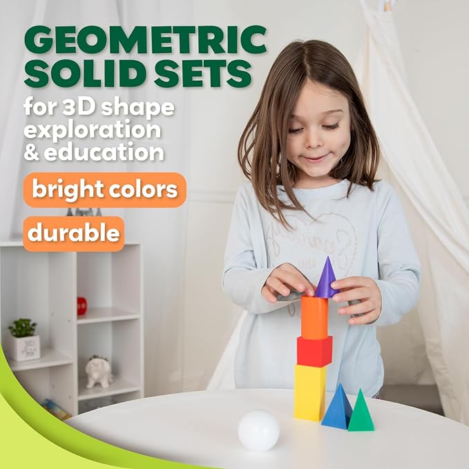 Skoolzy 7 Pcs 3D Shapes for Teaching and Math Manipulatives - Geometric Shapes and Geometric Solids, Math Teacher Supplies, Shapes for Math Manipulatives Kindergarten, 3D Shapes for Geometry Games