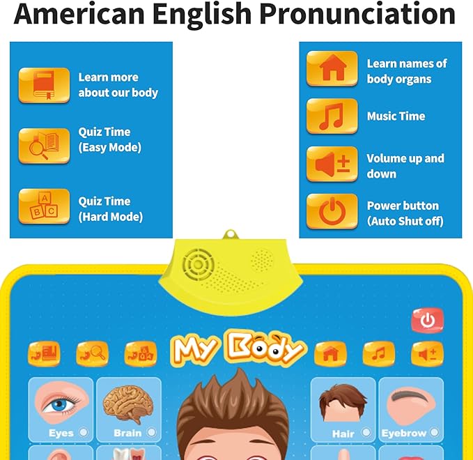 My Body Interactive Educational Poster for Toddlers and Kids to Learn Body Parts, Organs, Muscles and Bones, 16'' x 22''