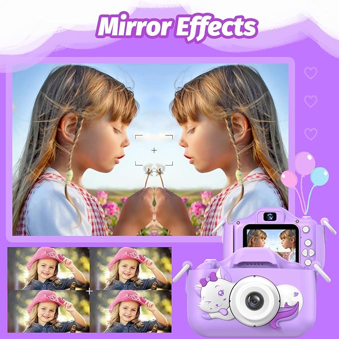 Goopow Kids Selfie Camera Toys for Girls Age 3-9, Digital Video Camera Toy with Protective Cover,Christmas Birthday Festival Gifts for 3-9 Year Old Girls Boys- 32GB SD Card Included