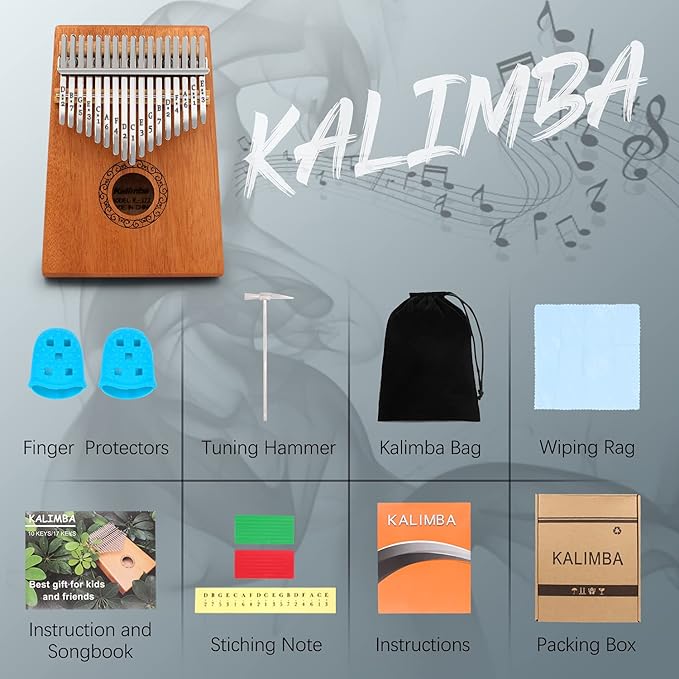 Kalimba Thumb Piano,YUNDIE Portable 17 Keys Mbira Finger Piano with Tune Hammer and Study Instruction,Musical Instruments Birthday Gift for Adult Beginners Professional(Brown)