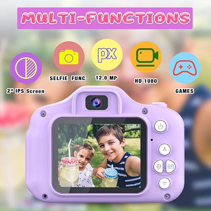 Upgrade Kids Selfie Camera, Christmas Birthday Gifts for Girls&Boys Age 3-9, HD Digital Video Cameras for Toddler, Portable Toy for 3 4 5 6 7 8 Year Old Girls&Boys with 32GB SD Card (Purple