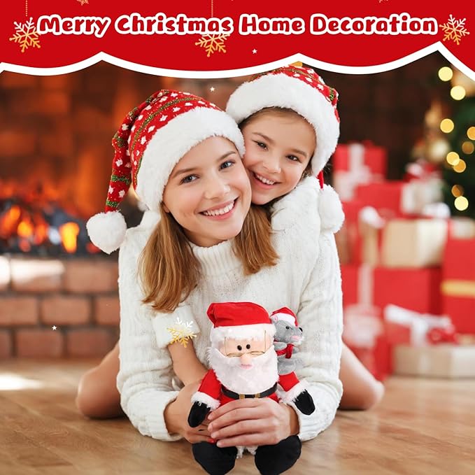 Christmas Dancing Santa Plush Interactive Toy, Dancing Singing Musical Santa Claus, Animated Christmas Plush Holiday Decorations for Kids Boys Girls Gifts