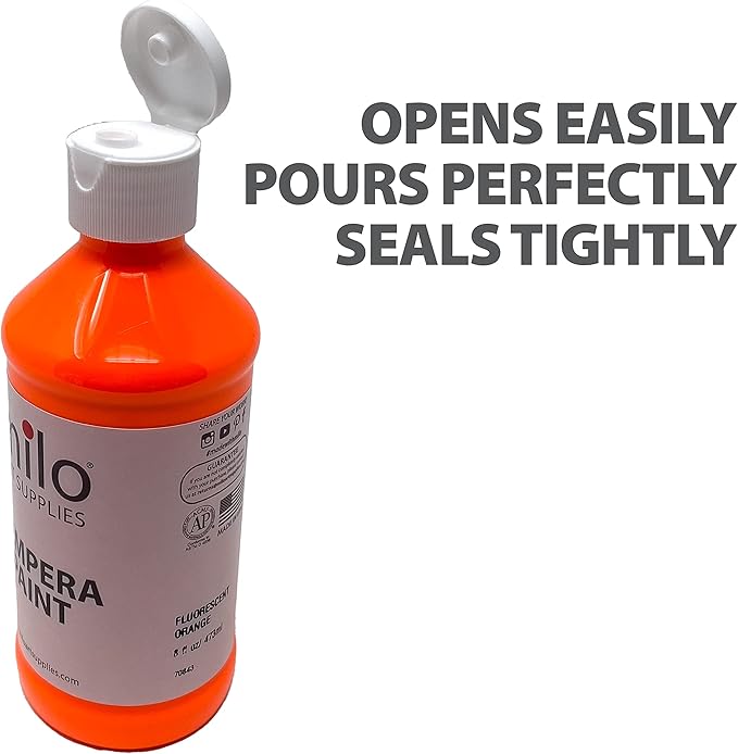 milo Fluorescent Neon Washable Paint for Kids | 8 oz Bottles 8 Colors | Made in the USA | Glows UV in Black Light | Safe & Non-Toxic Tempera Paint for Art & Craft, Poster, Window, for Children, Toddler, Classroom, School